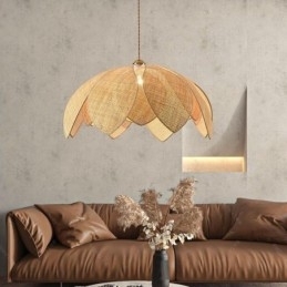 Rattan Lotus Pendel Light Cafe Retro Rattan Art Loftslampe