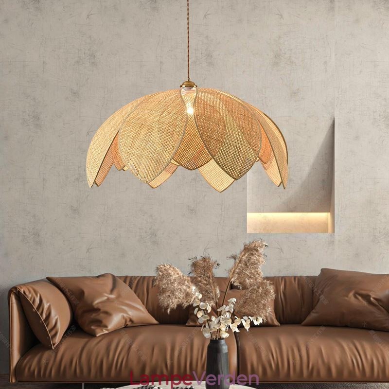 Rattan Lotus Pendel Light Cafe Retro Rattan Art Loftslampe
