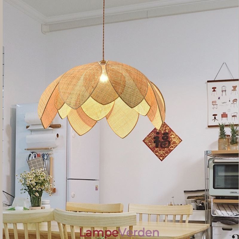 Rattan Lotus Pendel Light Cafe Retro Rattan Art Loftslampe