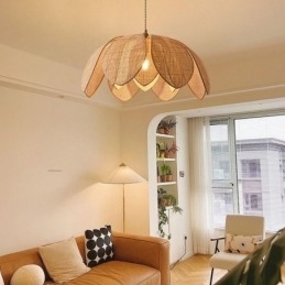 Rattan Lotus Pendel Light Cafe Retro Rattan Art Loftslampe