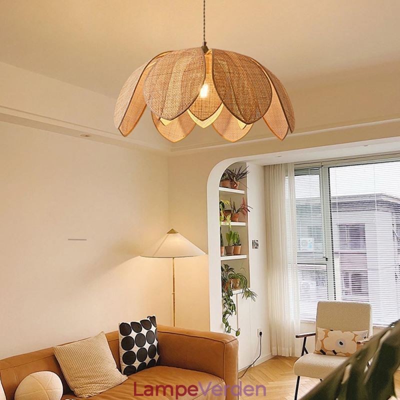 Rattan Lotus Pendel Light Cafe Retro Rattan Art Loftslampe