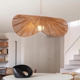 Retro Pendel Creative Wabi Sabi stråhat Hamp Rope Loftslampe