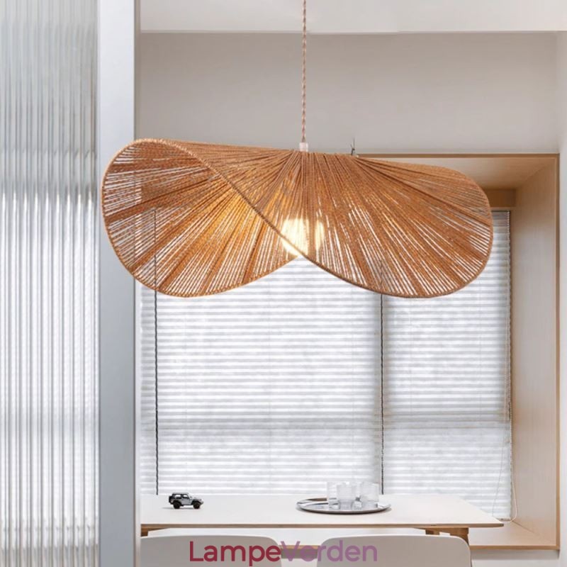 Retro Pendel Creative Wabi Sabi stråhat Hamp Rope Loftslampe