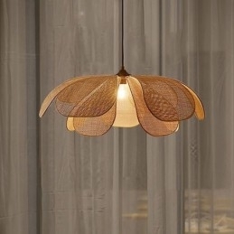 Rattan Petal Pendel Light Wabi Sabi Style Håndvævet Rattan Loftslampe