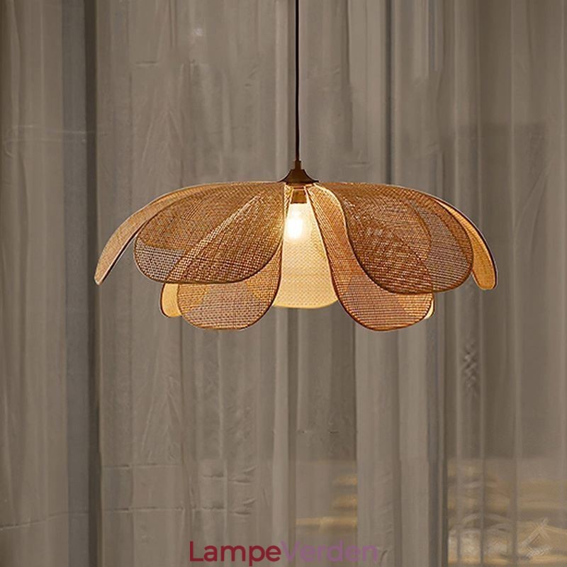 Rattan Petal Pendel Light Wabi Sabi Style Håndvævet Rattan Loftslampe