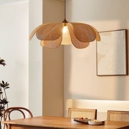 Rattan Petal Pendel Light Wabi Sabi Style Håndvævet Rattan Loftslampe