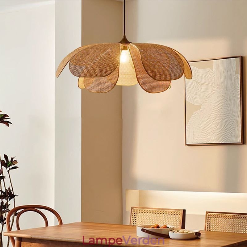 Rattan Petal Pendel Light Wabi Sabi Style Håndvævet Rattan Loftslampe