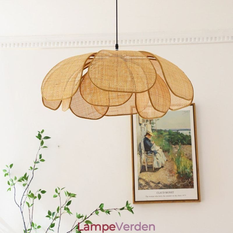 Rattan Petal Pendel Light Wabi Sabi Style Håndvævet Rattan Loftslampe