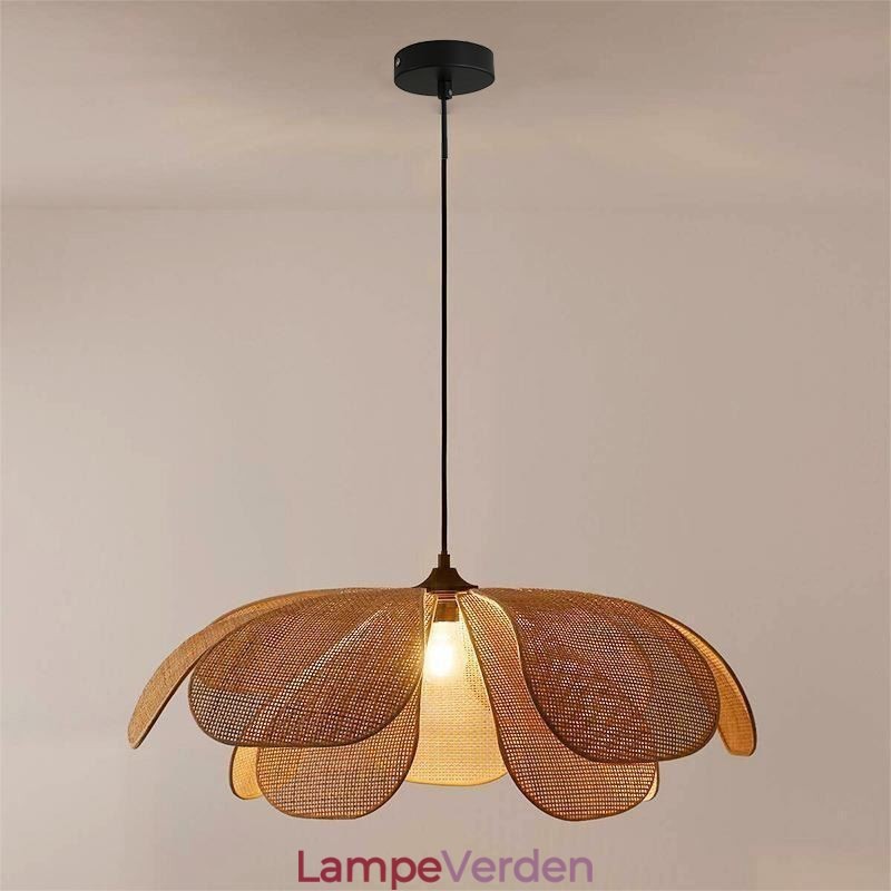 Rattan Petal Pendel Light Wabi Sabi Style Håndvævet Rattan Loftslampe