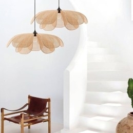Rattan Petal Pendel Light Wabi Sabi Style Håndvævet Rattan Loftslampe