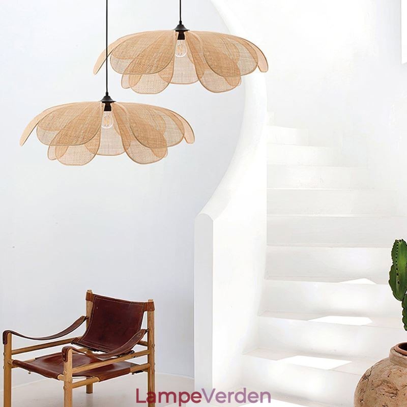 Rattan Petal Pendel Light Wabi Sabi Style Håndvævet Rattan Loftslampe