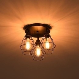 Industriel Flush Mount Loftslampe 3 Let Metal Cage Loftslampe
