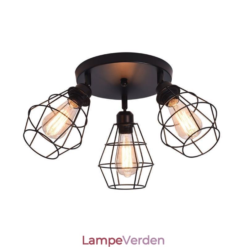 Industriel Flush Mount Loftslampe 3 Let Metal Cage Loftslampe