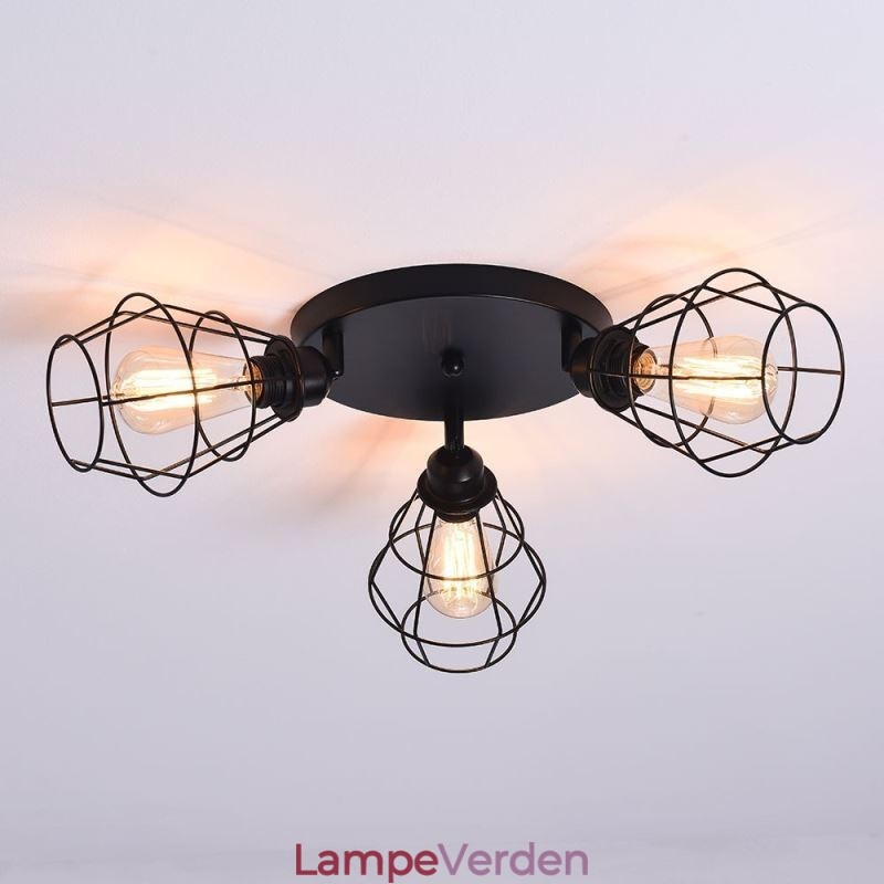 Industriel Flush Mount Loftslampe 3 Let Metal Cage Loftslampe