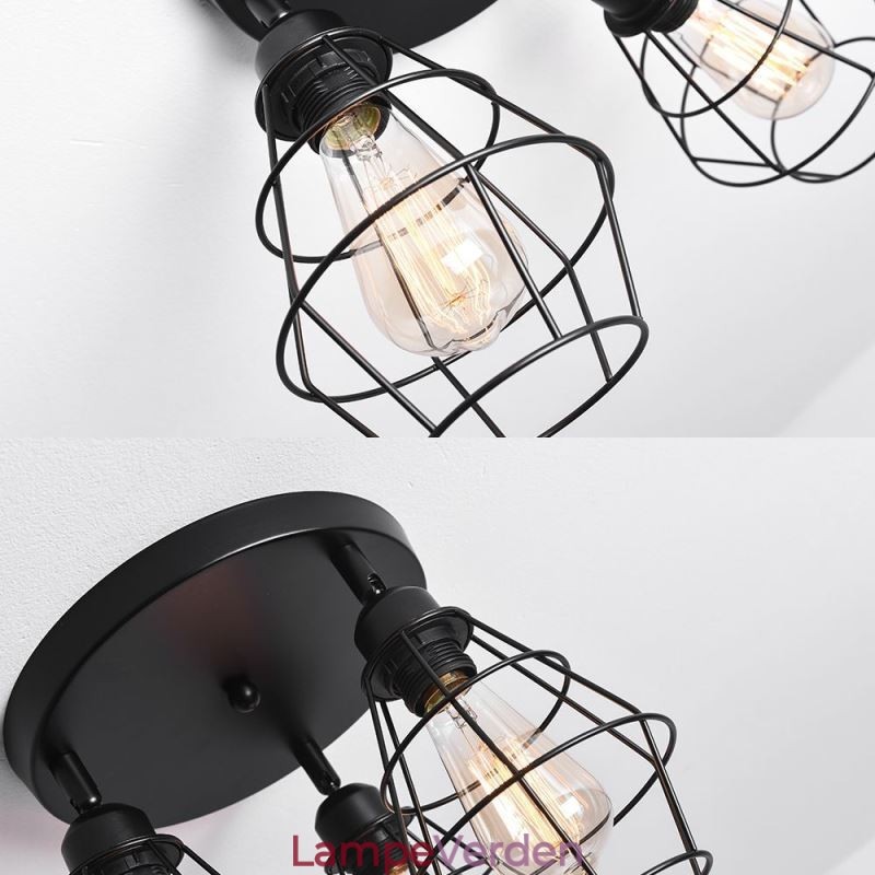 Industriel Flush Mount Loftslampe 3 Let Metal Cage Loftslampe