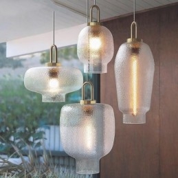 Pendellampe i frostet glas Moderne minimalistisk smedejernsloftslampe