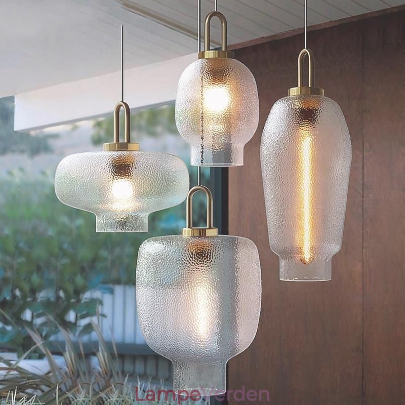 Pendellampe i frostet glas Moderne minimalistisk smedejernsloftslampe