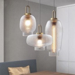 Pendellampe i frostet glas Moderne minimalistisk smedejernsloftslampe