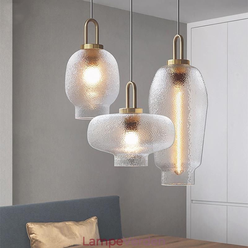 Pendellampe i frostet glas Moderne minimalistisk smedejernsloftslampe