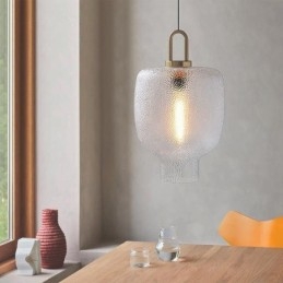 Pendellampe i frostet glas Moderne minimalistisk smedejernsloftslampe