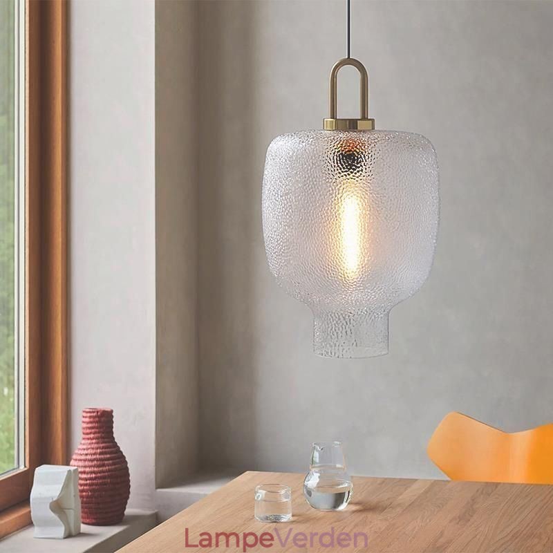Pendellampe i frostet glas Moderne minimalistisk smedejernsloftslampe