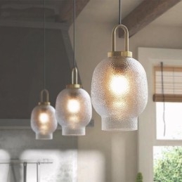 Pendellampe i frostet glas Moderne minimalistisk smedejernsloftslampe