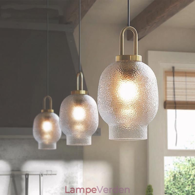 Pendellampe i frostet glas Moderne minimalistisk smedejernsloftslampe