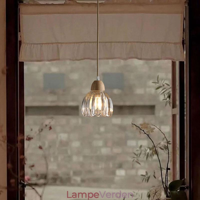 Glas Pendel Retro Pastoral Style Island Loftslampe Gummi Træ Dekorativ Lampe