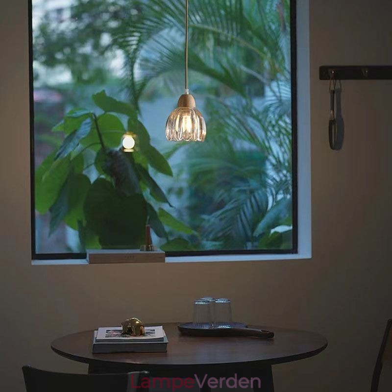 Glas Pendel Retro Pastoral Style Island Loftslampe Gummi Træ Dekorativ Lampe