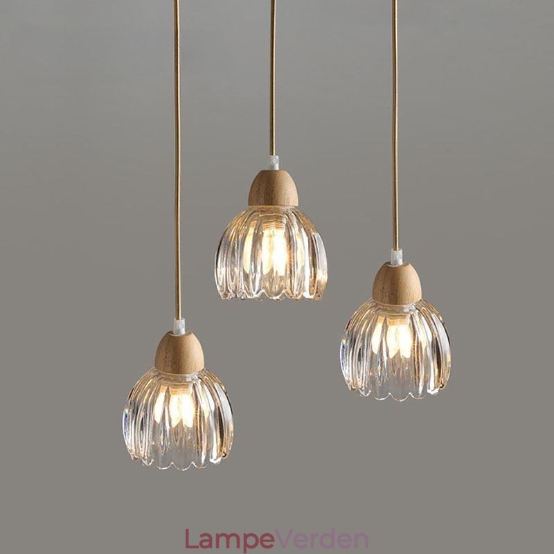 Glas Pendel Retro Pastoral Style Island Loftslampe Gummi Træ Dekorativ Lampe