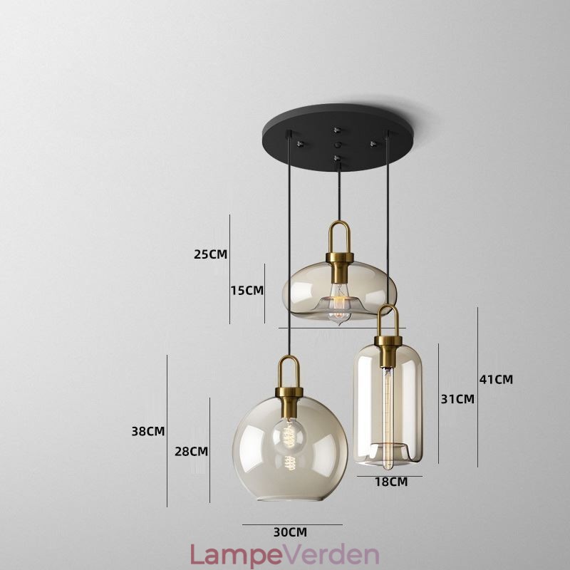 3 lys pendel med glas skærmø