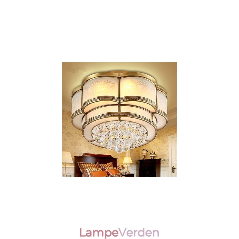 Traditionel klassisk rustik Lodge Krystal Messing Metal Flush Mount