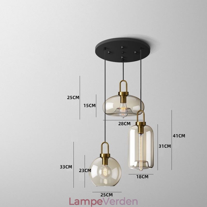 3 lys pendel med glas skærmø