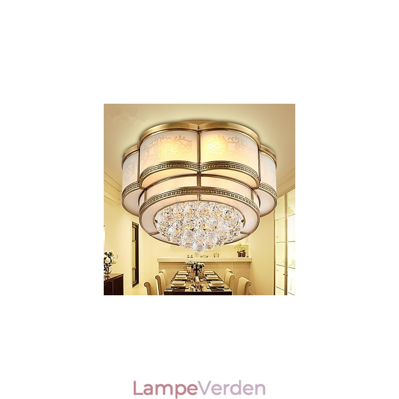 Traditionel klassisk rustik Lodge Krystal Messing Metal Flush Mount