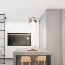 Klassisk glas pendel træ horn lampe kreativ belysning