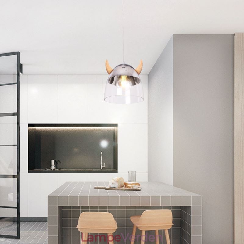 Klassisk glas pendel træ horn lampe kreativ belysning