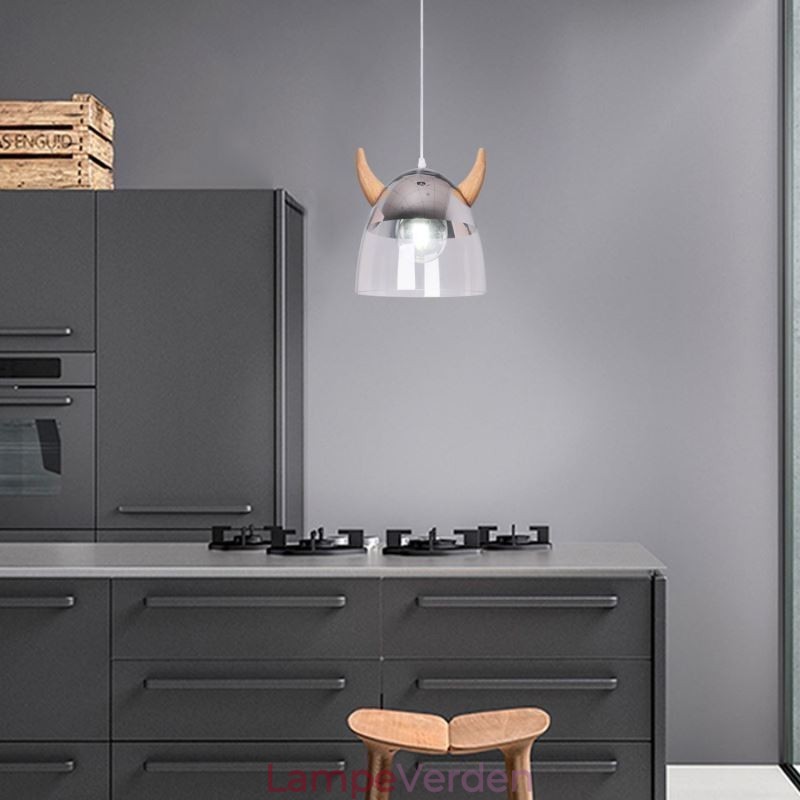 Klassisk glas pendel træ horn lampe kreativ belysning