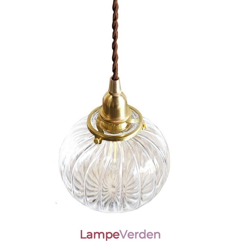Glas Pendel Lys Klar Rund Ribbet Græskar Form Lampe 1 Lys
