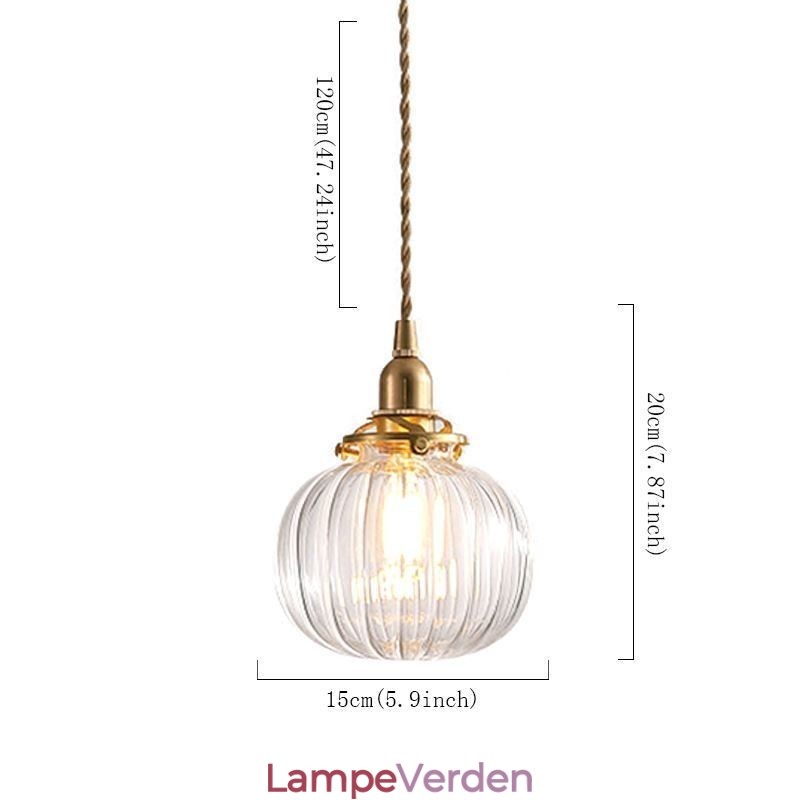Glas Pendel Lys Klar Rund Ribbet Græskar Form Lampe 1 Lys