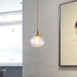 Glas Pendel Lys Klar Rund Ribbet Græskar Form Lampe 1 Lys