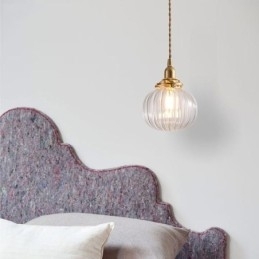 Glas Pendel Lys Klar Rund Ribbet Græskar Form Lampe 1 Lys