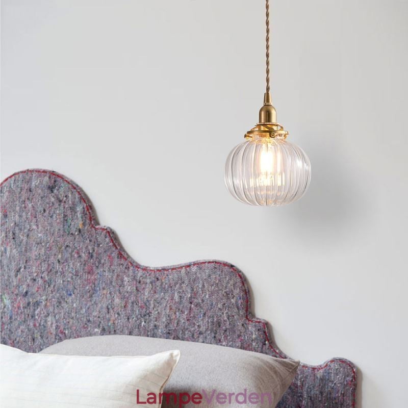 Glas Pendel Lys Klar Rund Ribbet Græskar Form Lampe 1 Lys