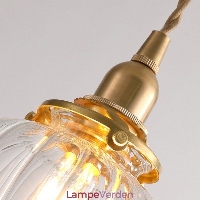Glas Pendel Lys Klar Rund Ribbet Græskar Form Lampe 1 Lys