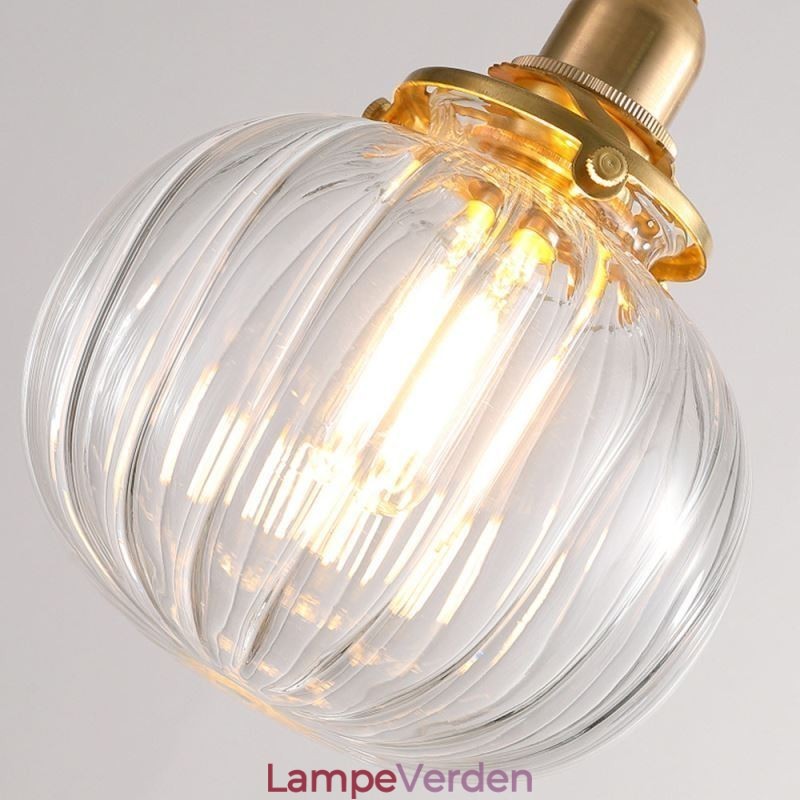 Glas Pendel Lys Klar Rund Ribbet Græskar Form Lampe 1 Lys