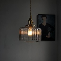 Jelly Jar Pendellampe i klart ribbet glas med drejekontakt