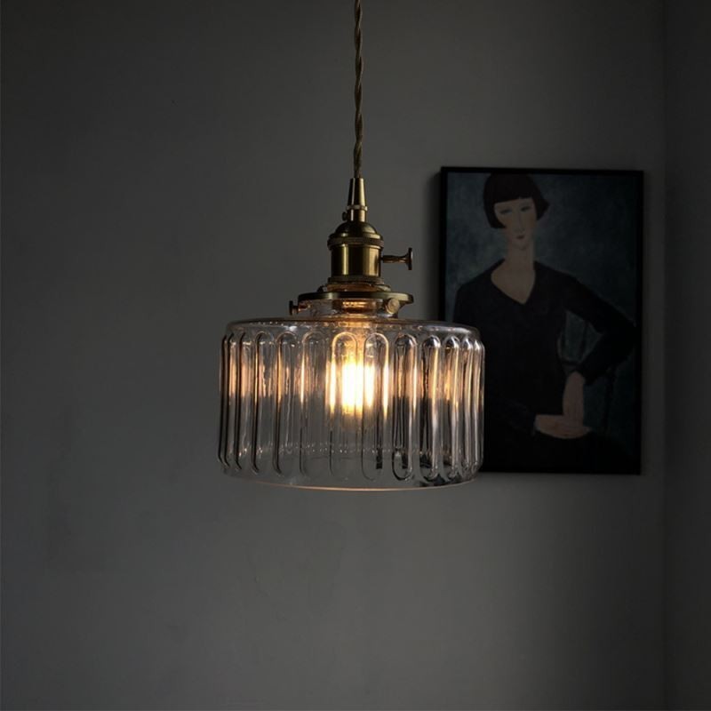 Jelly Jar Pendellampe i klart ribbet glas med drejekontakt