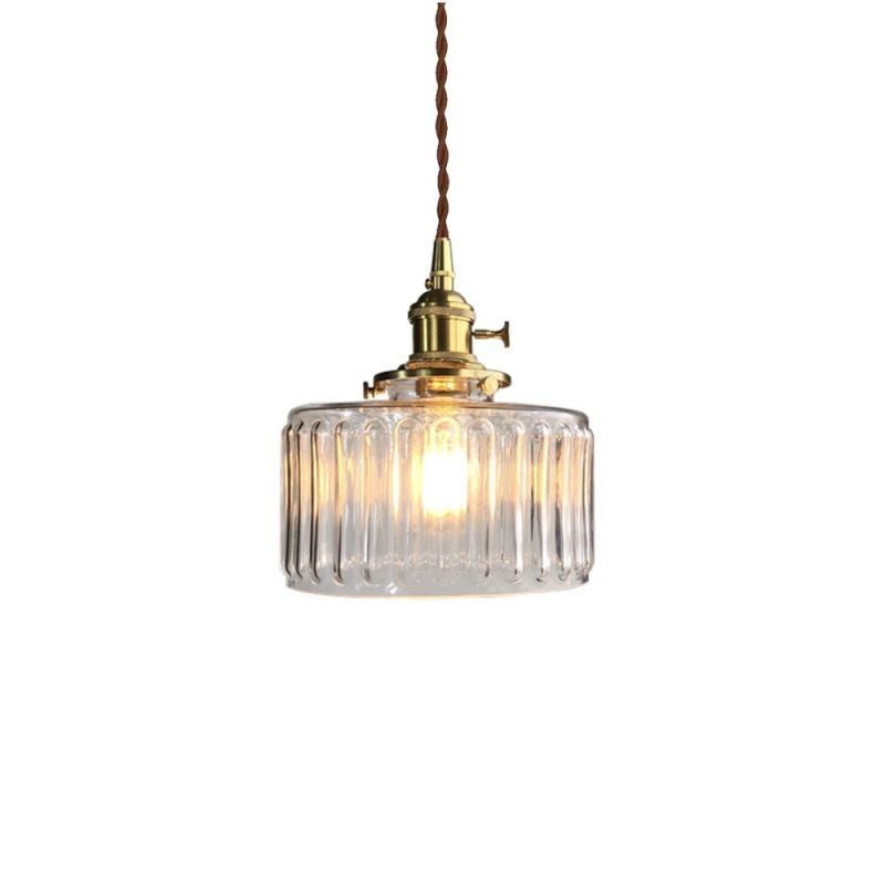 Jelly Jar Pendellampe i klart ribbet glas med drejekontakt