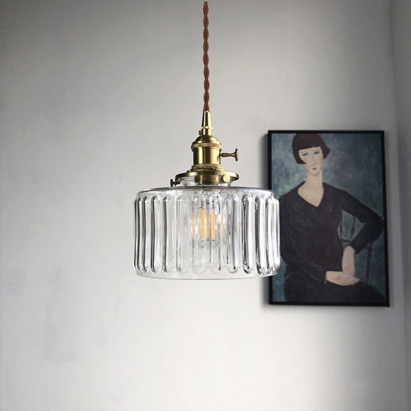 Jelly Jar Pendellampe i klart ribbet glas med drejekontakt
