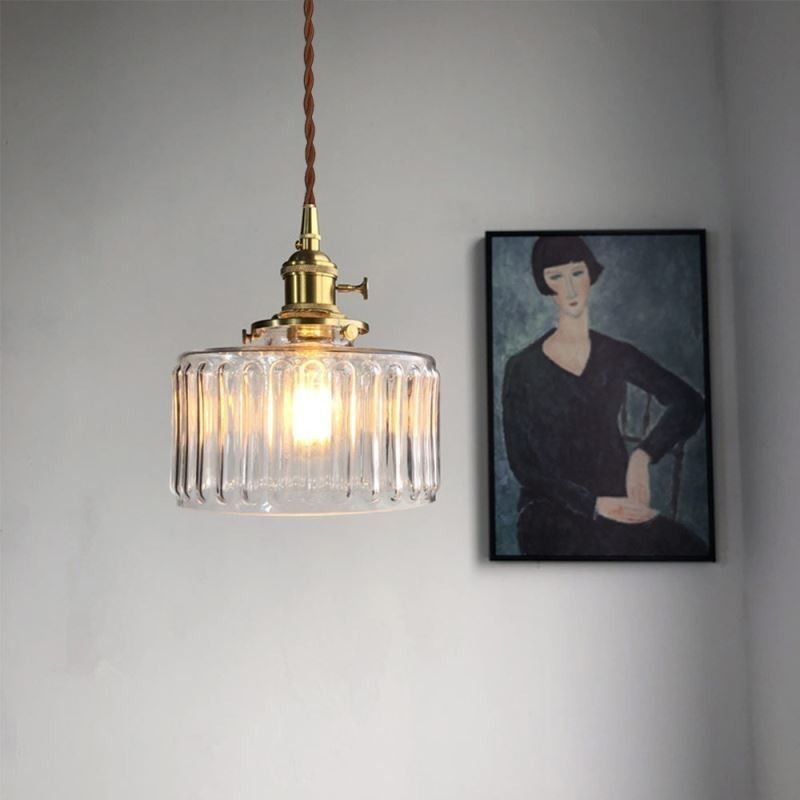 Jelly Jar Pendellampe i klart ribbet glas med drejekontakt