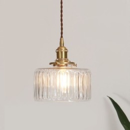 Jelly Jar Pendellampe i klart ribbet glas med drejekontakt